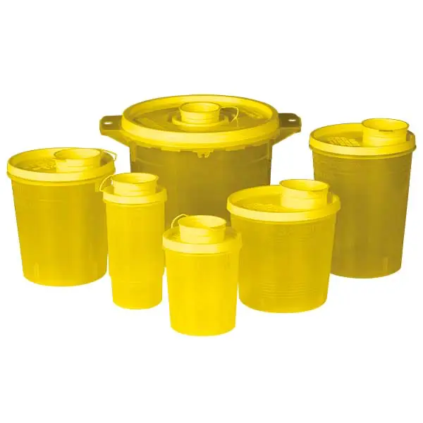 Servobox Sicherheitscontainer gelb-transparent - mit gelbem Deckel | Standard | 2000 ml | Spritzen und Kanülen | 18 cm | 13 cm oben / 11 cm unten